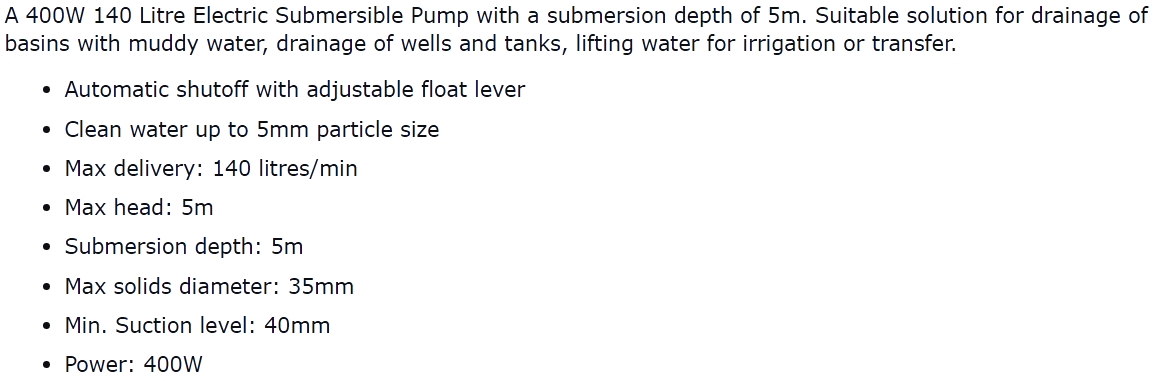 משאבת מים טבולה מקיטה MAKITA PF0410 TEXT